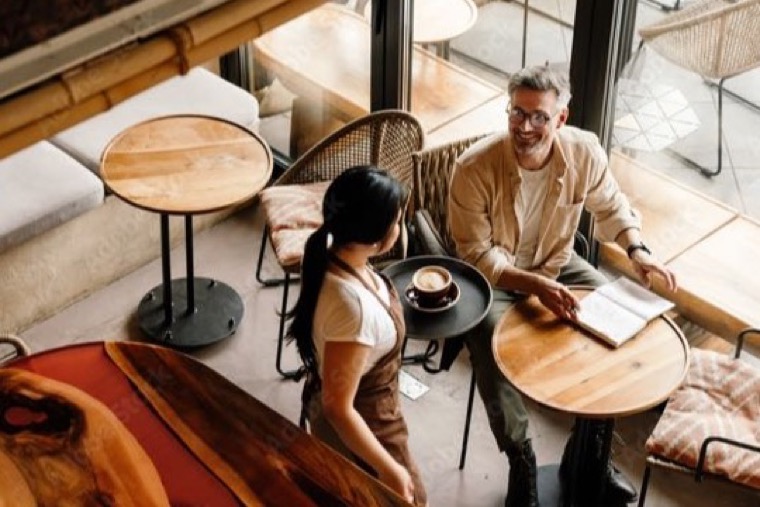 People talking at a local cafe